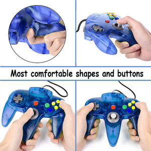 2 Pack N64 Wired Controller for Retro Nintendo 64 - Transparent Blue 1