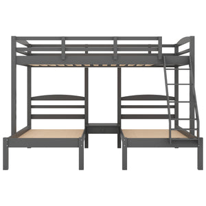 Angry Factory Wood Triple Bunk Bed for Kids Bedroom with Storage Drawers, Space Saving Design Full Over Twin & Twin Bunk Bed for 3 Kids Bed Room, Multifunctional Bunk Bed Frame for Kids Teens Adults No Box Spring Needed Gray