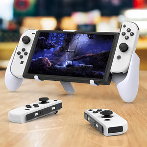 Handle Grip with Kickstand Back Cover for Nintendo Switch OLED 2021 Model, Switch or Switch Lite White 9