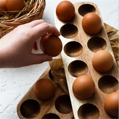 Acacia Wood Egg Tray - Rustic Wooden Egg Holder For Eggs Usable in Kitchen Refrigerator, or Countertop for Display or Storage - Easy to Clean