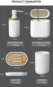 Bathroom Accessories Set Designer Soap Lotion Dispenser Toothbrush Holder Soap Dish Tumbler or Pump Bottle Cup Black and White