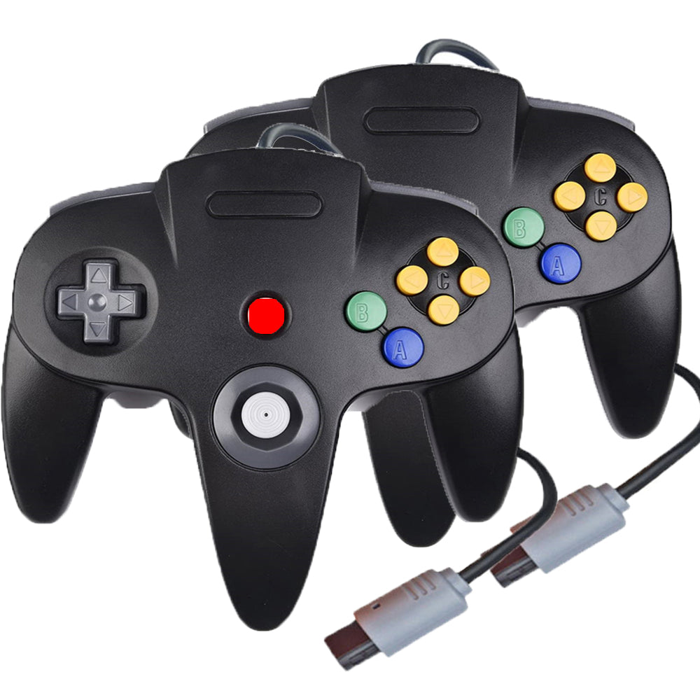 Family 4 Pack 1.8m/6FT Nintendo Retro N64 Controllers, Black, White, Grey, Gold 1