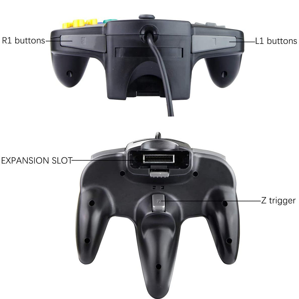 Family 4 Pack 1.8m/6FT Nintendo Retro N64 Controllers, Black, White, Grey, Gold 4