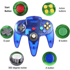 2 Pack N64 Wired Controller for Retro Nintendo 64 - Transparent Blue 2