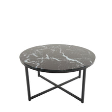 Load image into Gallery viewer, Cross Legs Glass Coffee Table with Metal Base, Marble Black Color Top
