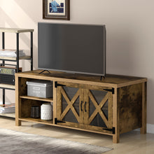 Load image into Gallery viewer, U-style TV Stand with Barn Door, 2 Open Compartments, Cable Management, TV Table for TVs up to 57 Inches

