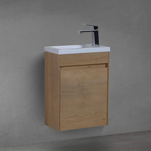 將圖片載入圖庫檢視器 16 Inch Bathroom Vanity with Sink Combo for Small Space, Modern Design Wall Mounted Vanity Set with Single Door &amp; Invisible Handle, Small Bathroom Sink Cabinet Set (Faucet not Included) (Stone Ash)
