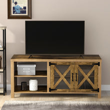 Load image into Gallery viewer, U-style TV Stand with Barn Door, 2 Open Compartments, Cable Management, TV Table for TVs up to 57 Inches
