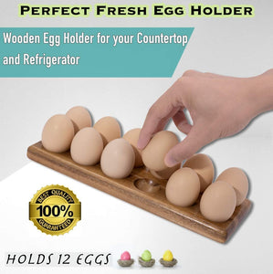 Acacia Wood Egg Tray Rustic Wooden Egg Holder Refrigerator, Countertop 4