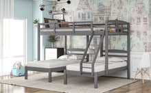 Load image into Gallery viewer, Angry Factory Wood Triple Bunk Bed for Kids Bedroom with Storage Drawers, Space Saving Design Full Over Twin &amp; Twin Bunk Bed for 3 Kids Bed Room, Multifunctional Bunk Bed Frame for Kids Teens Adults No Box Spring Needed Gray
