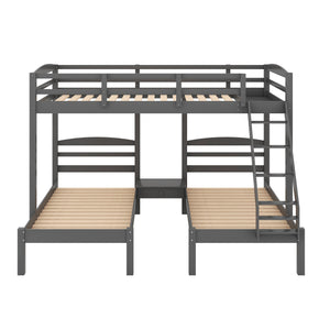 Angry Factory Wood Triple Bunk Bed for Kids Bedroom with Storage Drawers, Space Saving Design Full Over Twin & Twin Bunk Bed for 3 Kids Bed Room, Multifunctional Bunk Bed Frame for Kids Teens Adults No Box Spring Needed Gray