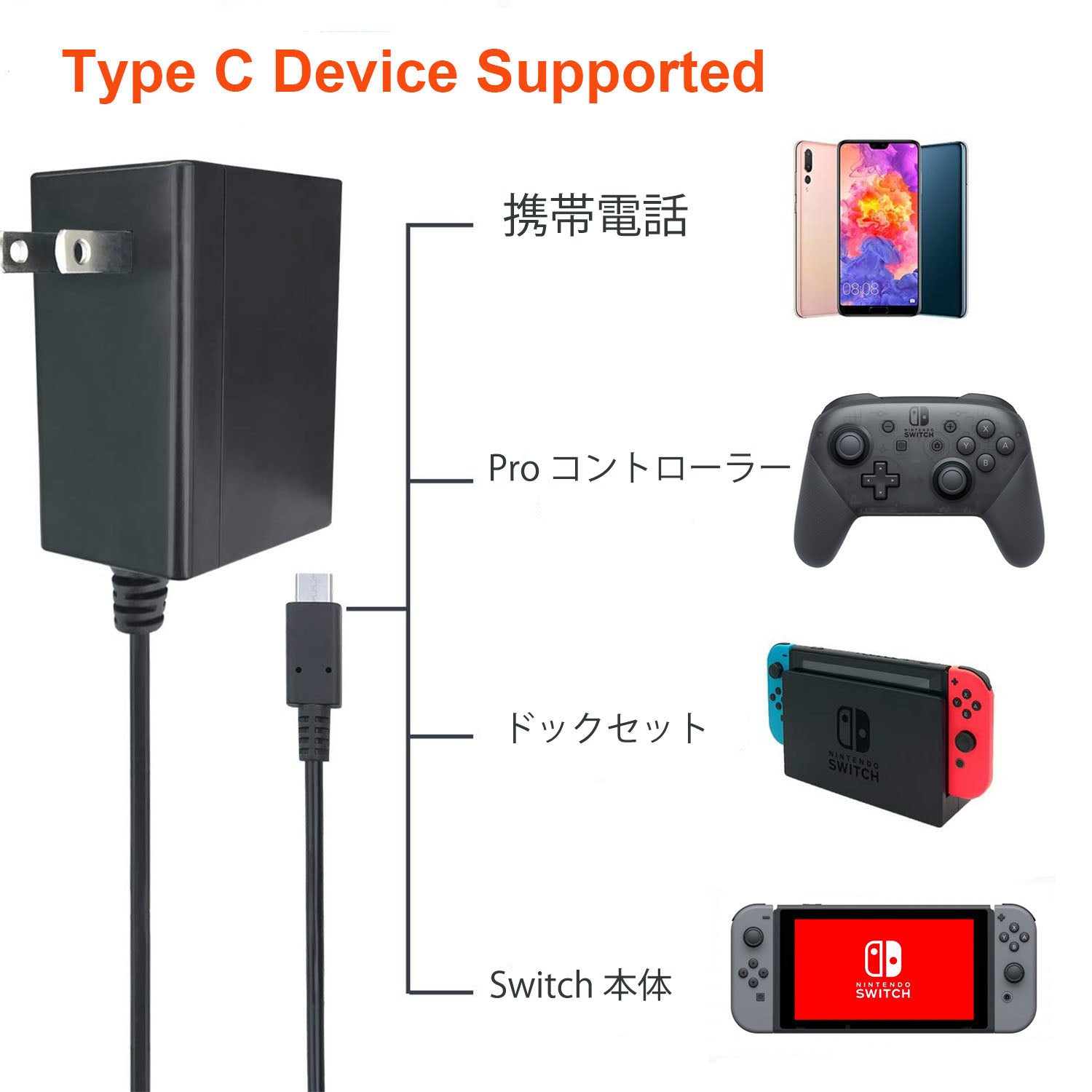  Games TV Mode Supports Dual-Voltage AC Charger for Nintendo Switch 6