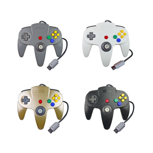 Family 4 Pack 1.8m/6FT Nintendo Retro N64 Controllers, Black, White, Grey, Gold 0