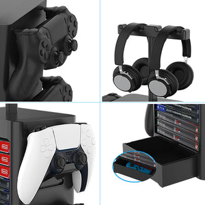 Game Room Decor Gaming Storage Tower Stand for Playstation PS5, Xbox X Headphone Hanger