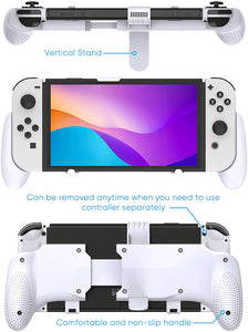 Handle Grip with Kickstand Back Cover for Nintendo Switch OLED 2021 Model, Switch or Switch Lite White 4