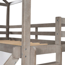 將圖片載入圖庫檢視器 House Shape Bunk Bed with Slide Made by Solid Wood Bunk Beds with Roof, Window, Guardrail and Ladder for Kids, Teens, Girl or Boys Loft, Twin Over Twin/Slide, Antique Gray 10
