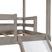 將圖片載入圖庫檢視器 House Shape Bunk Bed with Slide Made by Solid Wood Bunk Beds with Roof, Window, Guardrail and Ladder for Kids, Teens, Girl or Boys Loft, Twin Over Twin/Slide, Antique Gray 5
