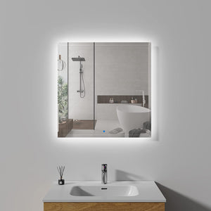TONA 29 x 30 Inch LED Light Makeup Bathroom Mirror Wall Mounted Aluminum Bathroom Vanity Decor