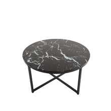 將圖片載入圖庫檢視器 Cross Legs Glass Coffee Table with Metal Base, Marble Black Color Top
