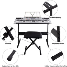將圖片載入圖庫檢視器 61 Keys Electronic Keyboards Portable Piano Keyboard for Beginners Set with Full Size Lighted Keys, Built-In Speakers, Microphone, OTG Cable, Music Stand, Keyboard Stand and Bench, Silver
