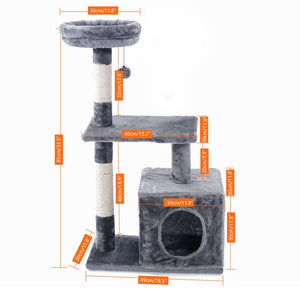 Extra Big Cat Tree with Feeding Bowl, Cat Condos with Sisal Poles, Hammock and Cave, Padded Platform, Climbing Tree for Cats, Anti-toppling Devices