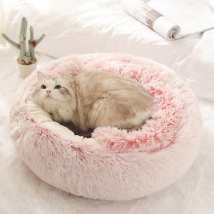 Soft Plush Pet Bedding Winter Warm Sleeping Round Fluffy Calming Bed
