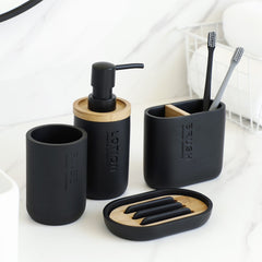 Bathroom Accessories Set Designer Soap Lotion Dispenser Toothbrush Holder Soap Dish Tumbler or Pump Bottle Cup Black and White