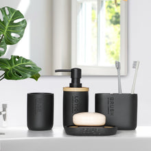 Load image into Gallery viewer, Bathroom Accessories Set Designer Soap Lotion Dispenser Toothbrush Holder Soap Dish Tumbler or Pump Bottle Cup Black and White
